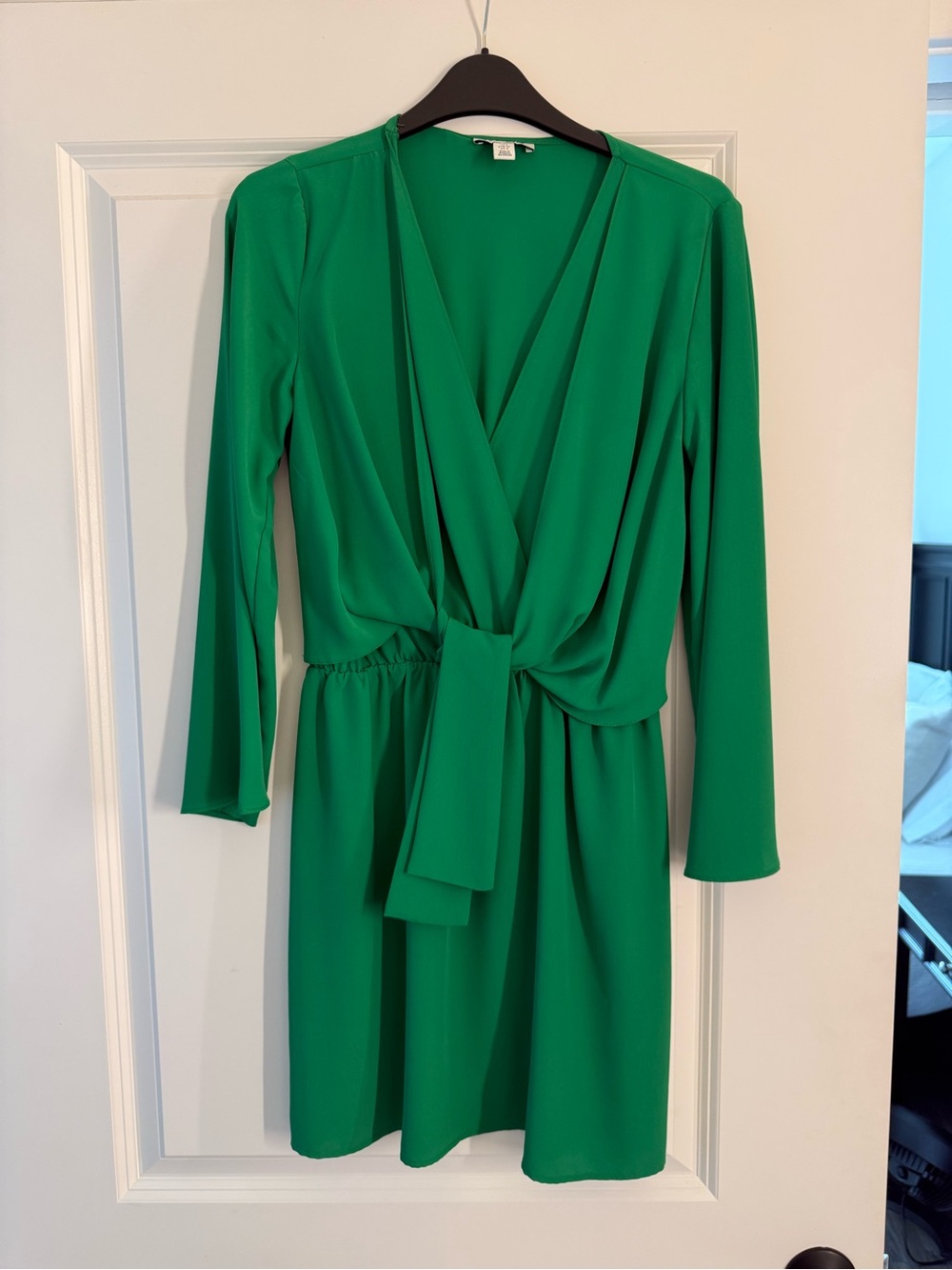 Topshop Emerald Green Long-Sleeve Wrap Tie Dress